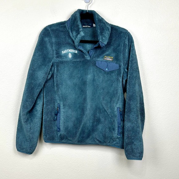 LL Bean Women’s XS Darmouth School Fleece Pullover Blue Green Sweatert 1/4 Snap - Picture 1 of 6